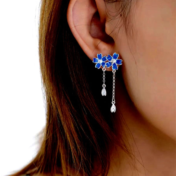 Sterling Silver Blue Flower Earrings