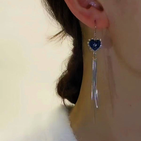 Sterling Silver Blue Heart Threader Earrings