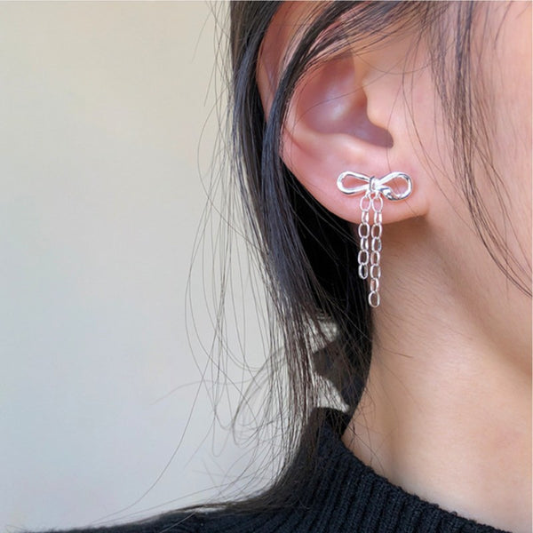 Sterling Silver Bow Drop Earrings