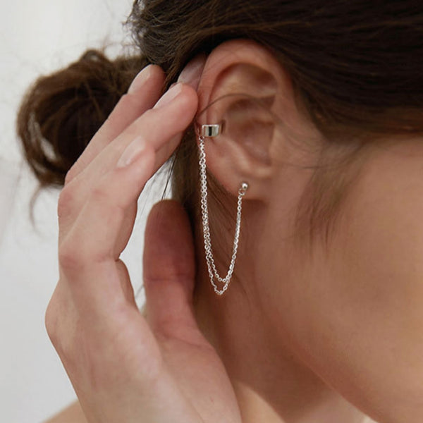 Sterling Silver Chain Ear Cuff Earrings ( 1 Pcs )