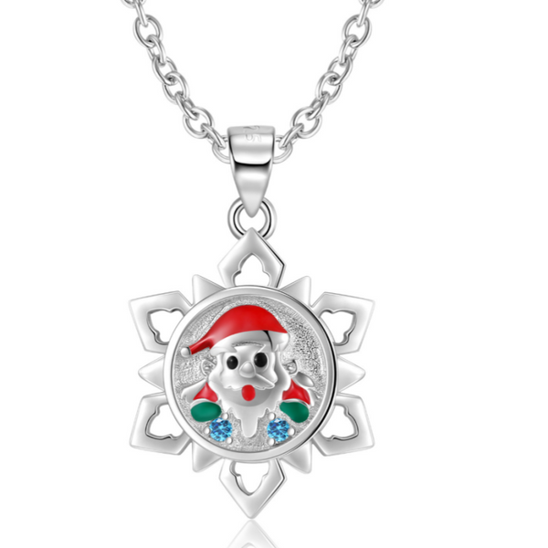 Sterling Silver Christmas Santa Claus Badge Pendant Necklace