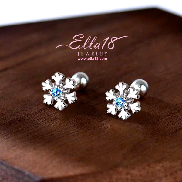 Sterling Silver Christmas Screw Snowflake Stud Earrings