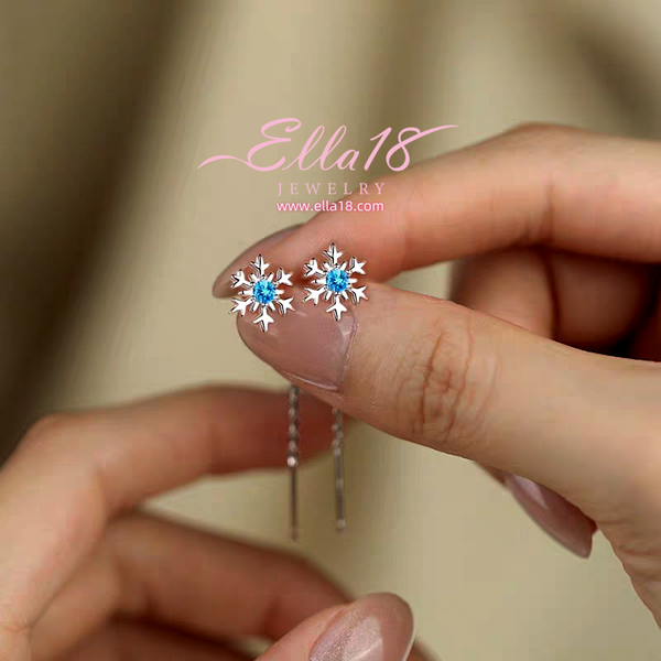 Sterling Silver Christmas Snowflake Threader Earrings