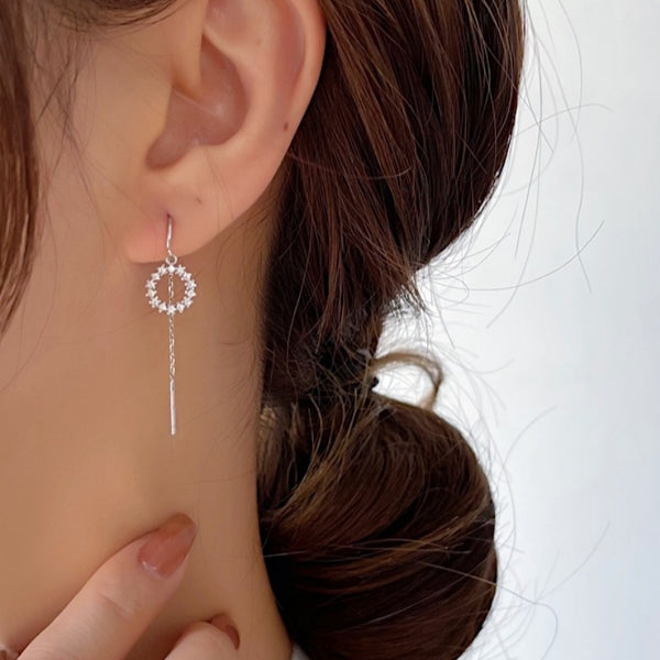 Sterling Silver Circle Diamond Threader Earrings