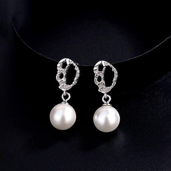 Sterling Silver Clown Pattern Pearl Earrings