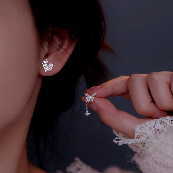 Sterling Silver Zircon Diamond Colorful Luxury Minimalist Butterfly Earrings