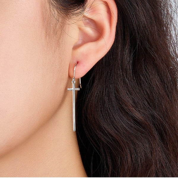 Sterling Silver Cross Ear Hook Earrings