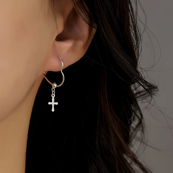 Sterling Silver Cross Heart Earrings