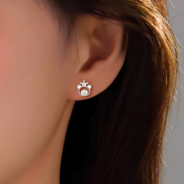 Sterling Silver Crown Bear Studs