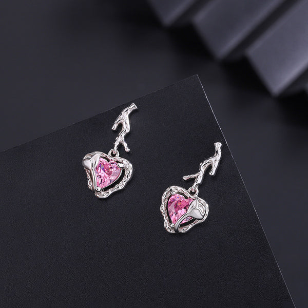 Sterling Silver Crystal Pink Heart Earrings