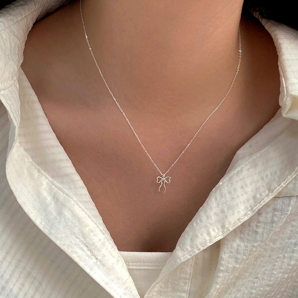 Sterling Silver Cute Simple Bow Necklace