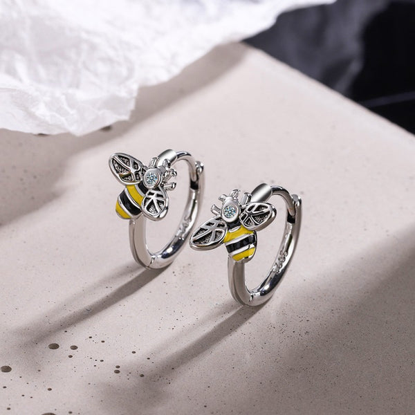 Sterling Silver Diamond-Encrusted Bee Earrings