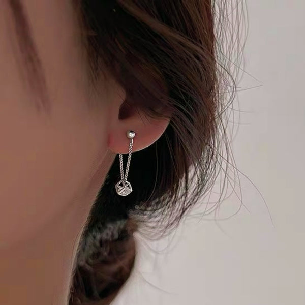Sterling Silver Diamond Cube Earrings