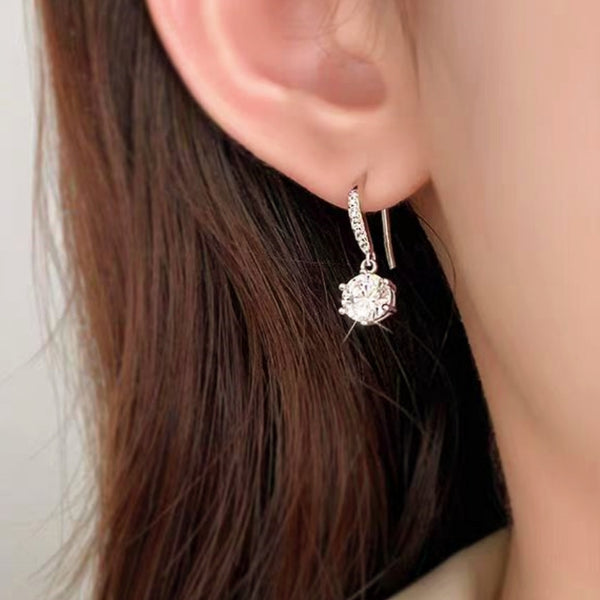 Sterling Silver Diamond Ear Hook Earrings
