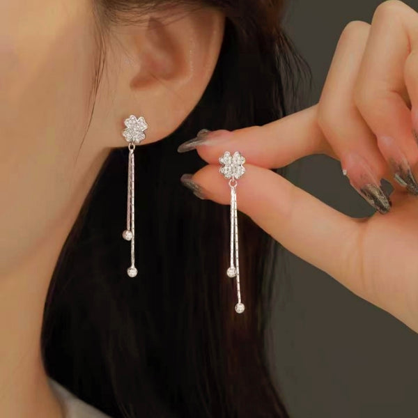 Sterling Silver Diamond Four-Leaf Clover Earrings