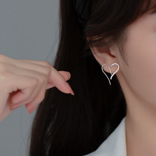 Sterling Silver Diamond Heart-Design Earrings