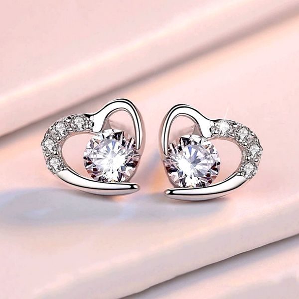 Sterling Silver Diamond Heart Stud Earrings