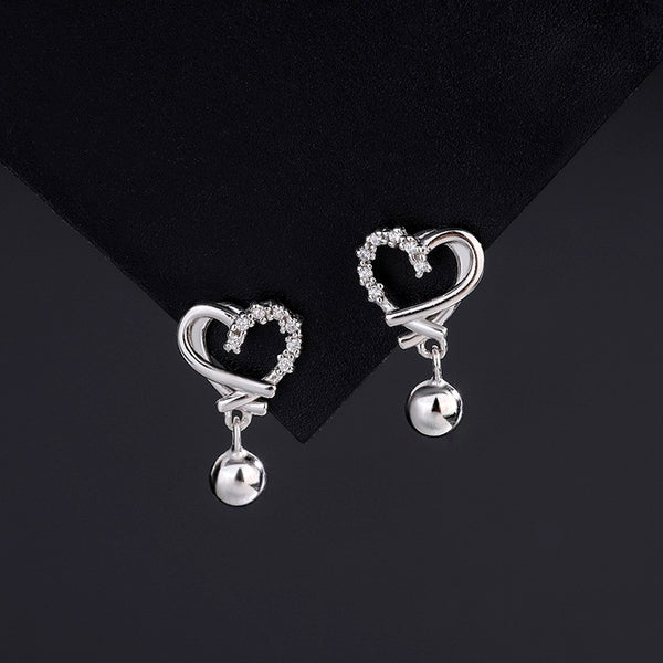 Sterling Silver Diamond Hollow Heart Bean Earrings