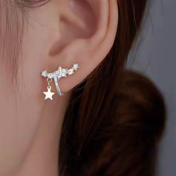 Sterling Silver Diamond Zircon Star Ear Clips