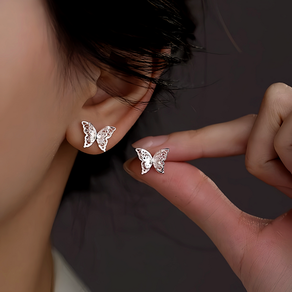 Sterling Silver Double-Layer Butterfly Earrings