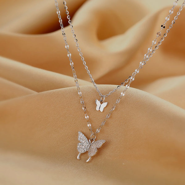 Sterling Silver Double-Layer Butterfly Necklaces