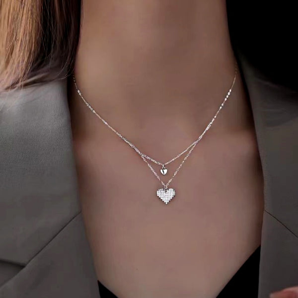 Sterling Silver Double-Layer Heart Necklaces