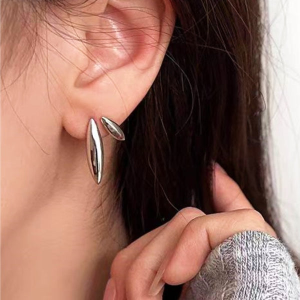 Sterling Silver Double-Layered Water Drop Stud Earrings