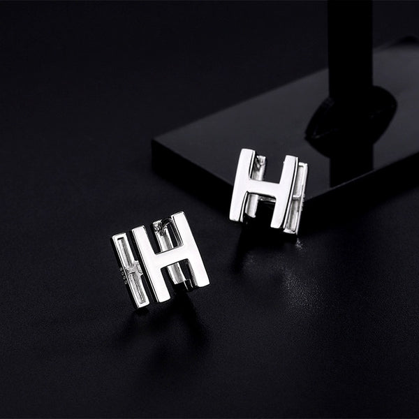 Sterling Silver Double-Sided Letter H Stud Earrings