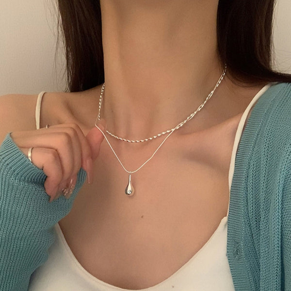Sterling Silver Double Layer Water Drop Necklaces