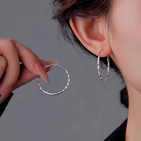 Sterling Silver Edge Face Hoop Earrings