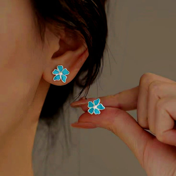 Sterling Silver Elegant Blue Flower Stud Earrings