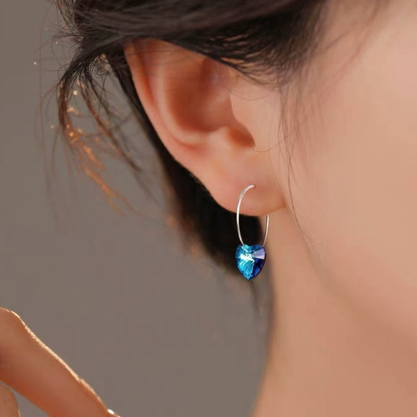 Sterling Silver Elegant Blue Heart Earrings