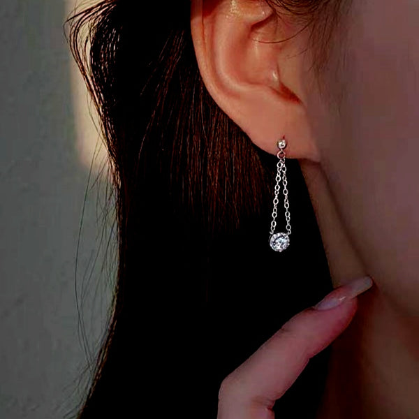 Sterling Silver Elegant Diamond Ball Tassel Earrings