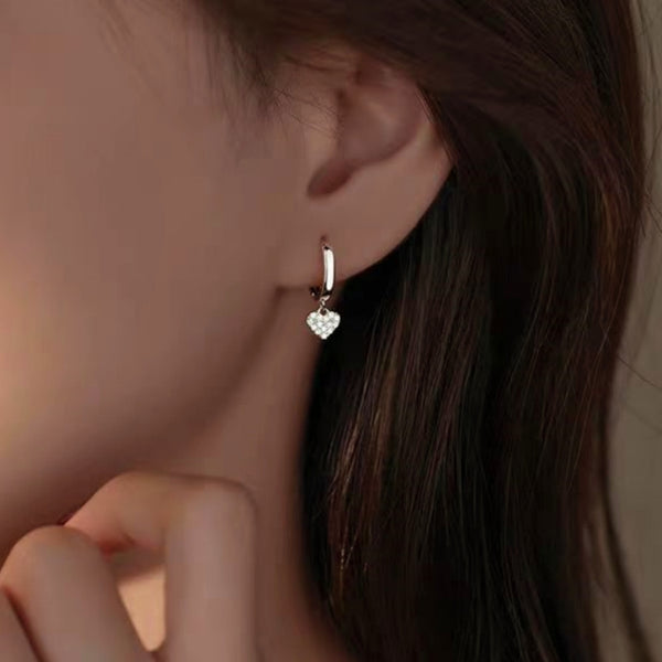 Sterling Silver Elegant Diamond Micro-Set Heart Earrings