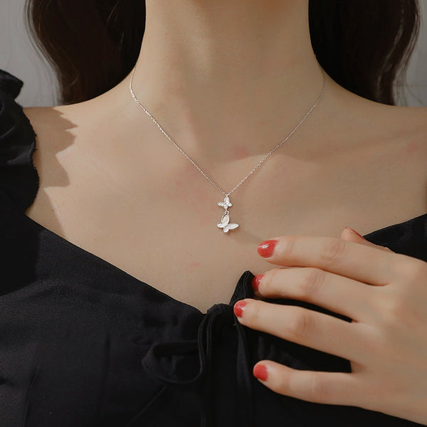 Sterling Silver Elegant Double Butterfly Necklaces