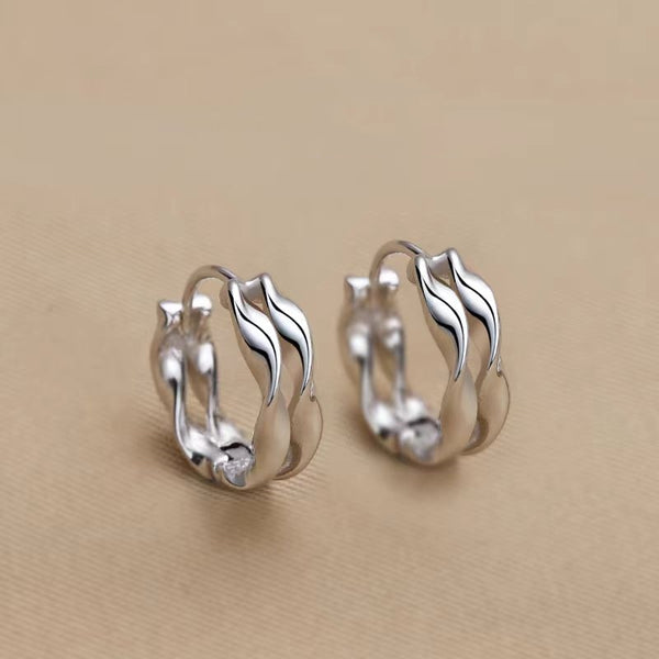Sterling Silver Elegant Double Layer Wavy Hoop Earrings