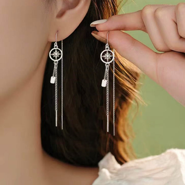 Sterling Silver Elegant Eight-Pointed Star Threader Earrings