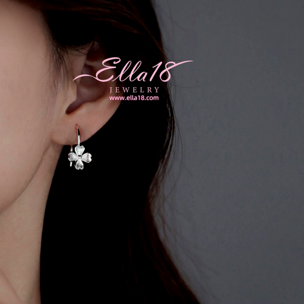 Sterling Silver Elegant Flower Ear Hook Earrings