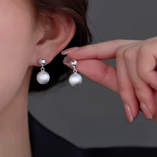 Sterling Silver Elegant Glossy Brushed Ball Earrings