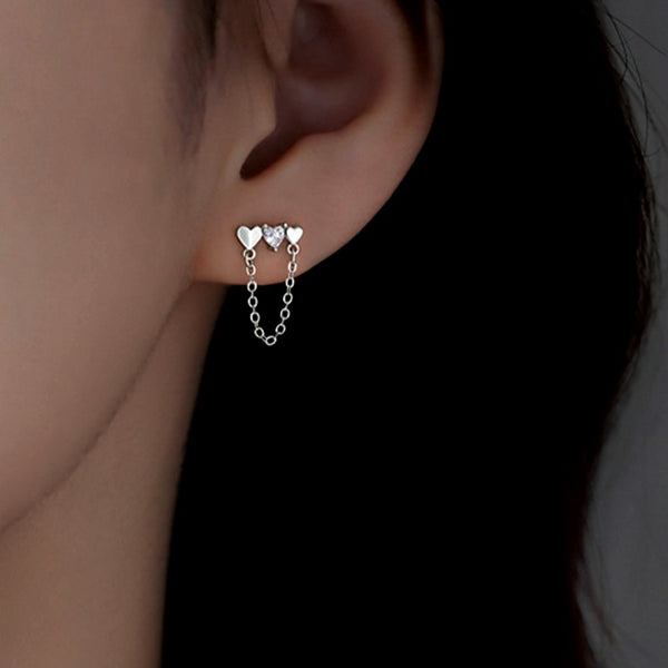 Sterling Silver Elegant Heart Chain Tassel Earrings