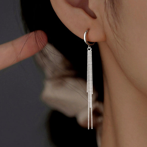 Sterling Silver Elegant Long Tassel Earrings