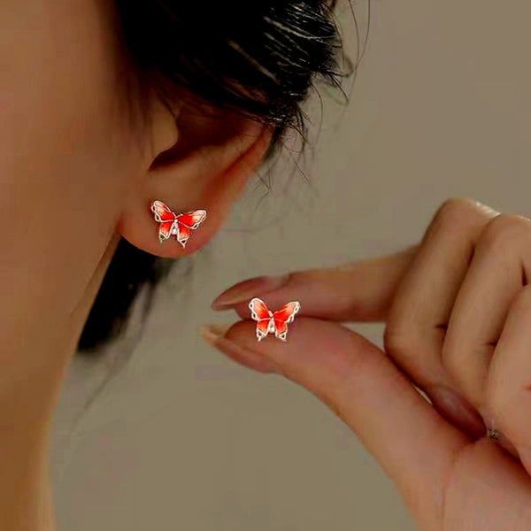 Sterling Silver Elegant Orange Butterfly Stud Earrings