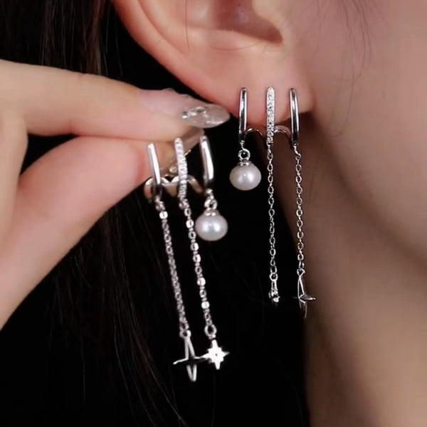 Sterling Silver Elegant Pearl Chain Earrings