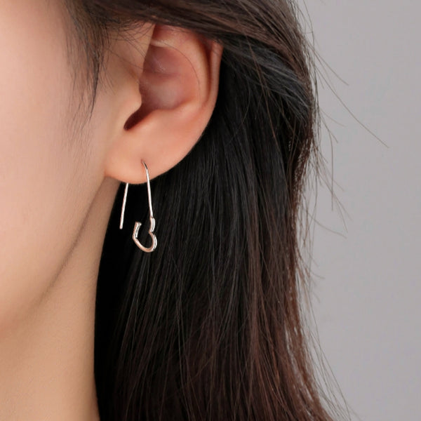 Sterling Silver Elegant Pin Heart-Design Earrings