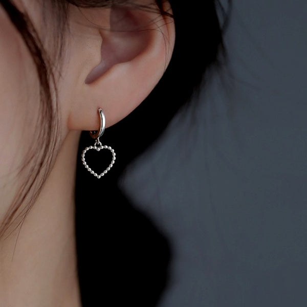 Sterling Silver Elegant Simple Hollow Heart Earrings