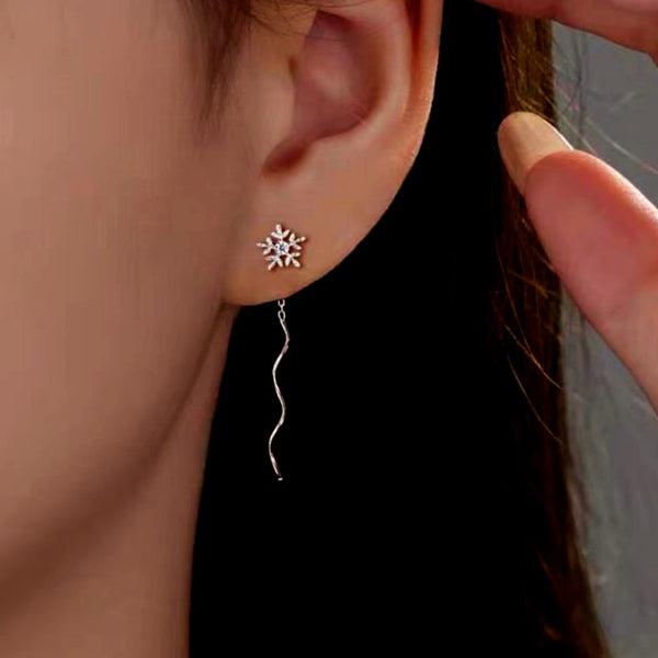 Sterling Silver Elegant Snowflake Wavy Threader Earrings