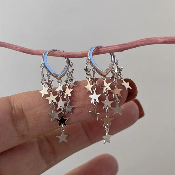 Sterling Silver Elegant Star Tassel Earrings