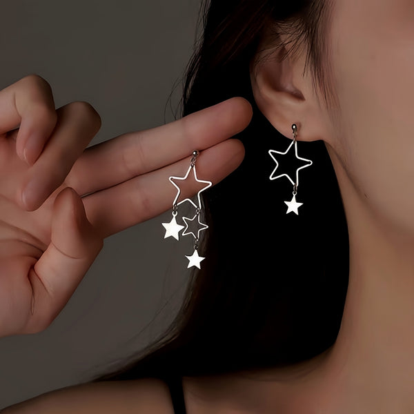 Sterling Silver Elegant Star Tassel Earrings