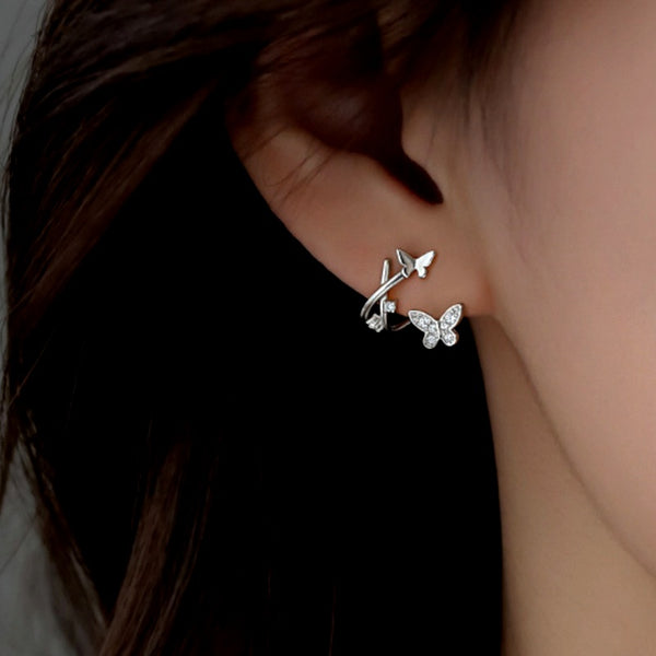 Sterling Silver Elegant Zircon Butterfly Stud Earrings