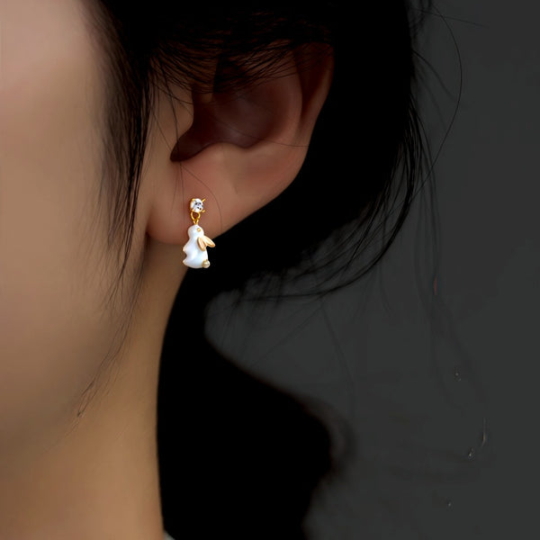 Sterling Silver Elegant Zircon Diamond Little Rabbit Earrings